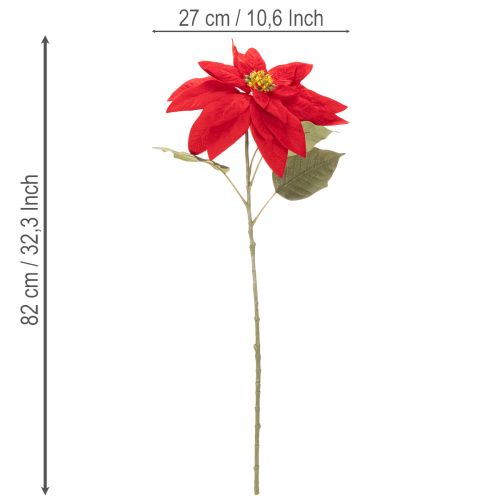 Poinsettia artificiel rouge à tige unique, décoration 82 cm | Floristik24.be