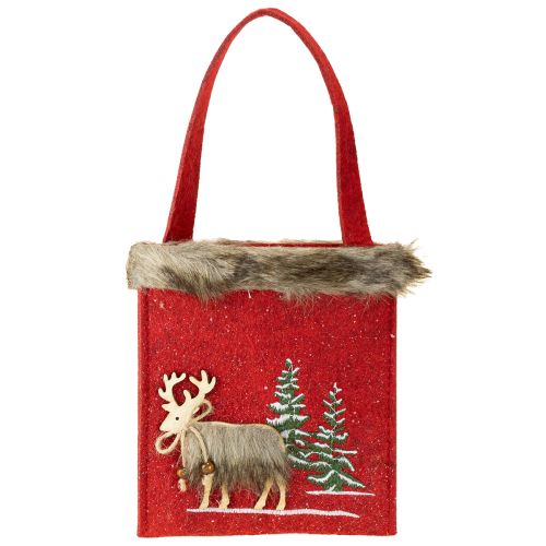 Article Sac de Noël rouge avec fourrure 15,5cm x 18cm 3 pcs