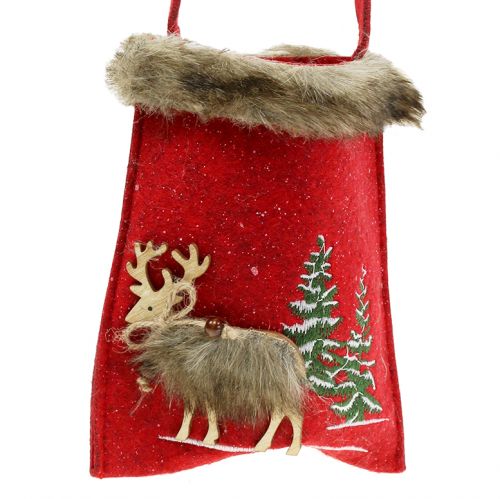 Article Sac de Noël rouge avec fourrure 15,5cm x 18cm 3 pcs