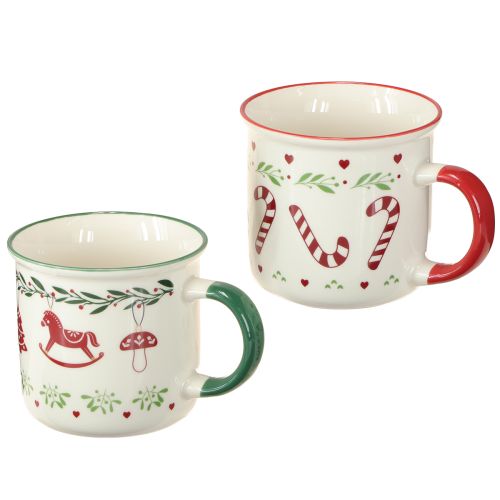 Article Mug de Noël en céramique rouge vert crème H9cm 2pcs
