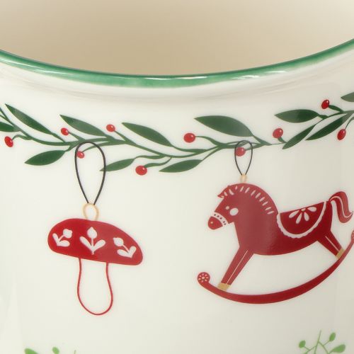Article Mug de Noël en céramique rouge vert crème H9cm 2pcs