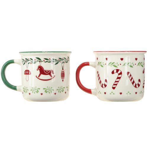 Article Mug de Noël en céramique rouge vert crème H9cm 2pcs