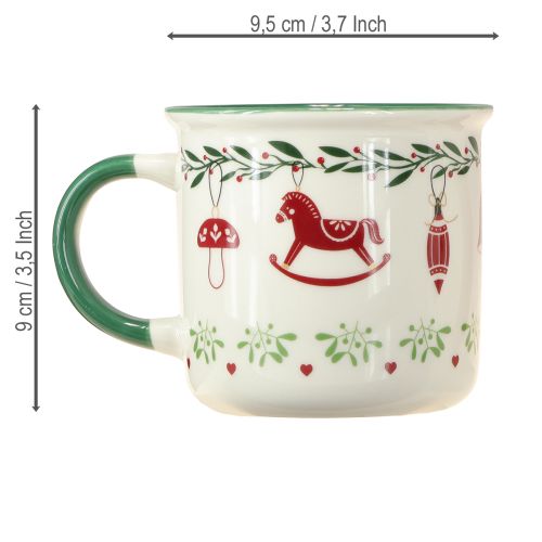 Article Mug de Noël en céramique rouge vert crème H9cm 2pcs