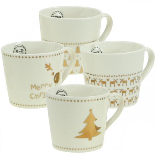 Floristik24 Tasses de Noël tasses en céramique or crème H9cm 4pcs