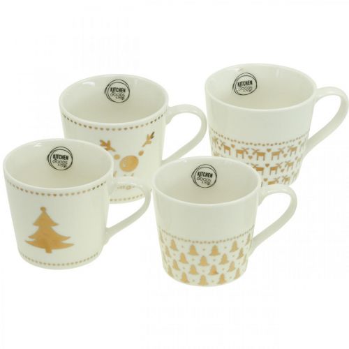 Floristik24 Tasses de Noël tasses en céramique or crème H9cm 4pcs