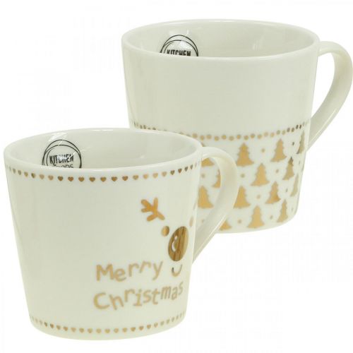Floristik24 Tasses de Noël tasses en céramique or crème H9cm 4pcs