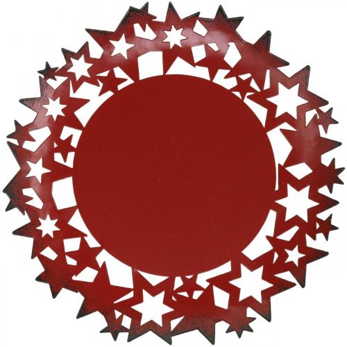 Assiette de Noël assiette décorative en métal avec étoiles  rouge Ø34cm-06695