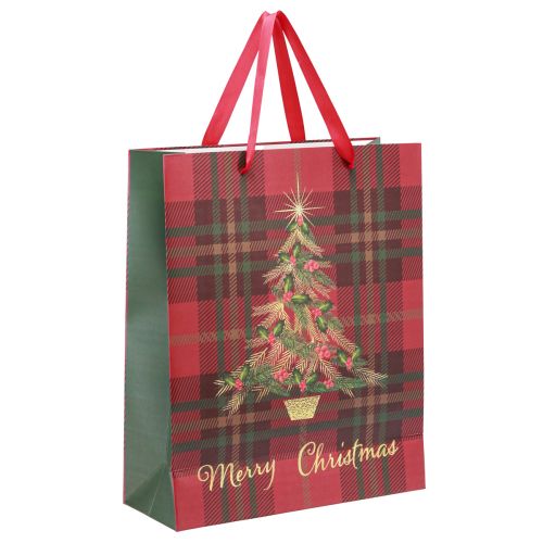Sac de Noël avec poignées sapin de Noël à carreaux 26×32×10cm 4pcs