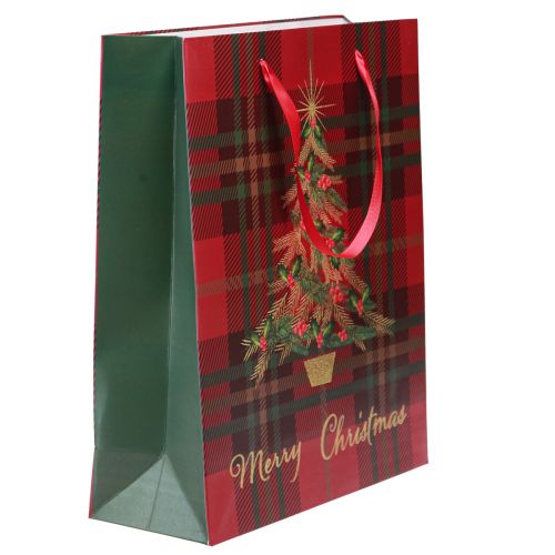 Article Sac de Noël avec poignées sapin de Noël à carreaux 26×32×10cm 4pcs