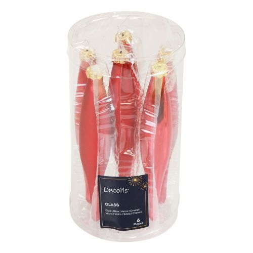 Article Cône de Noël en verre cône en verre rouge brillant/mat 15cm 6pcs