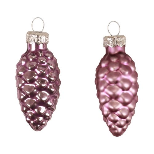 Floristik24 Cône de Noël en verre Cône de verre violet Noël 6.5cm 10p