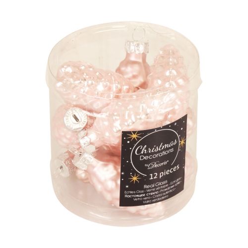 Floristik24 Cône de Noël en verre Cône en verre rose Noël 6.5cm 10p