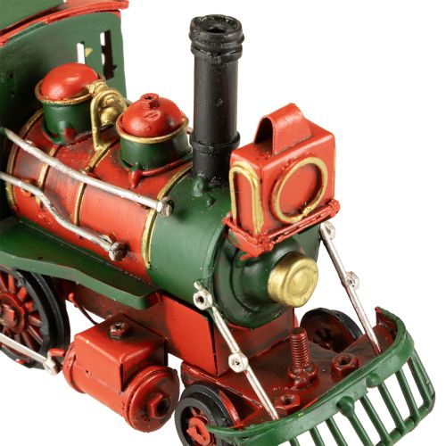 Article Train de Noël locomotive décorative en métal rouge avec sapin de Noël 20 cm