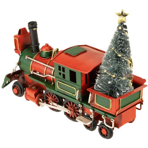 Article Train de Noël locomotive décorative en métal rouge avec sapin de Noël 20 cm