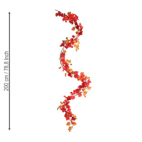 Article Guirlande de feuilles de vigne artificielles décoration d&#39;automne rouge 200 cm
