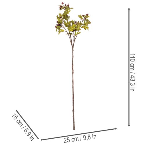 Branche d'aubépine artificielle avec baies rouges, décoration, 110 cm | Floristik24.be
