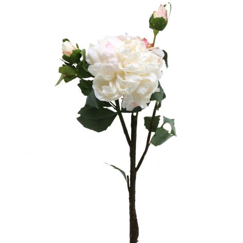 Floristik24 Roses blanches fleurs artificielles rose grande avec trois boutons 57cm