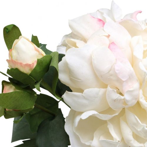 Article Roses blanches fleurs artificielles rose grande avec trois boutons 57cm