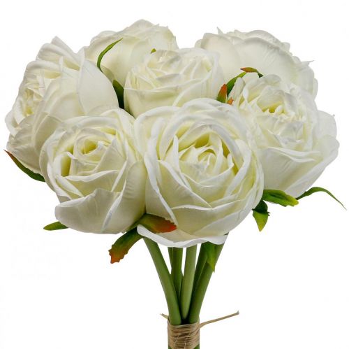 Floristik24 Roses blanches fleurs en soie roses artificielles en bouquet H28cm 7pcs