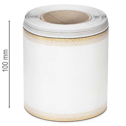 Article Ruban moiré blanc pour couronne, bordé de perles et de taffetas, ruban décoratif, ruban de deuil, largeur 100 mm, longueur 25 m