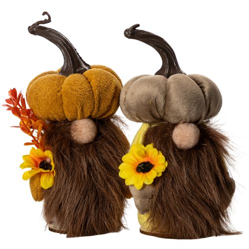 Figurine d'automne nain de jardin citrouille avec tournesol et barbe 16 cm 2 pièces