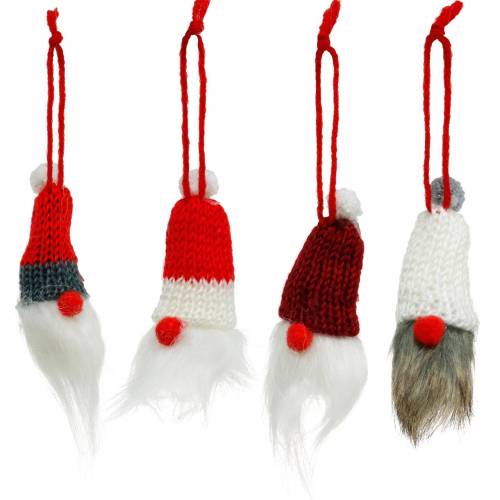 Floristik24 Gnome avec chapeau pointu à suspendre rouge, blanc, gris L10–12cm 12pcs