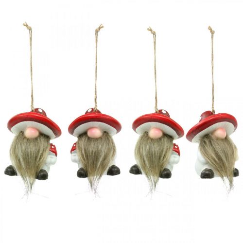 Floristik24 Nain décoratif en céramique à suspendre avec chapeau champignon rouge, blanc H8cm 4pcs