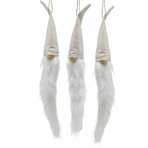 Article Gnome avec chapeau pointu à accrocher crème 48cm L57cm 3pcs