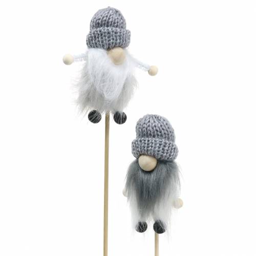 Floristik24 Bouchon fleur gnome avec bonnet en laine gris 8.5cm L29cm 6pcs