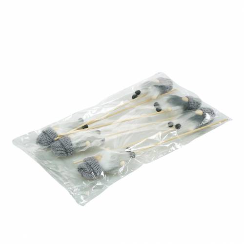 Floristik24 Bouchon fleur gnome avec bonnet en laine gris 8.5cm L29cm 6pcs