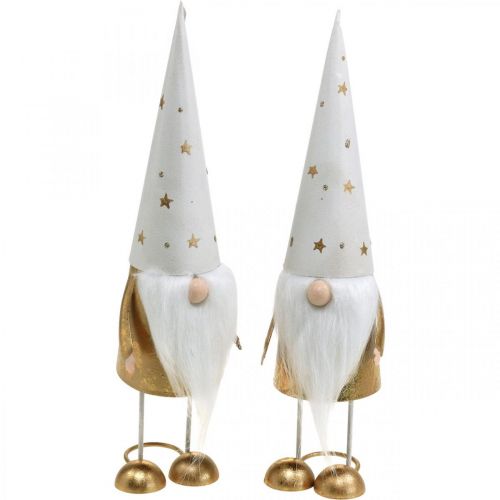 Floristik24 Figurine de décoration Gnome Noël blanc, or 6.5cm H28cm 2pcs