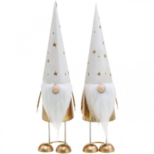 Floristik24 Figurine de décoration Gnome Noël blanc, or 6.5cm H28cm 2pcs