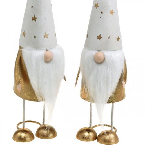 Floristik24 Figurine de décoration Gnome Noël blanc, or 6.5cm H28cm 2pcs