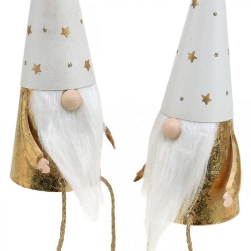 Article Figurine décorative de Noël Gnome blanc, or Ø6,5cm H22cm 2 pcs