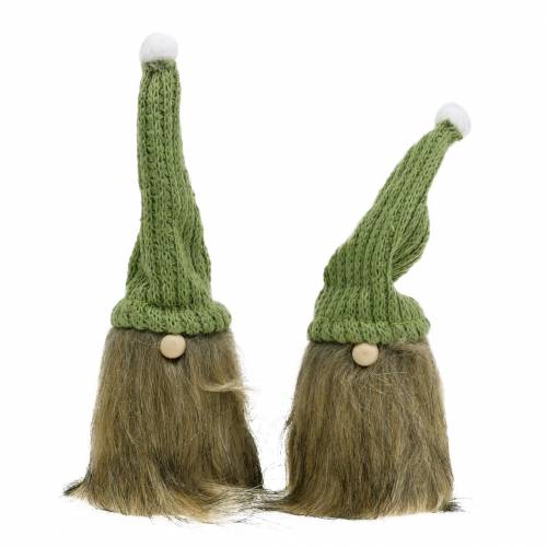 Floristik24 Gnome avec chapeau de laine vert 21cm 2pcs