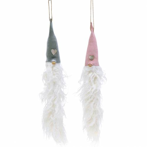 Floristik24 Tête de Gnome à suspendre 45cm rose / gris 2pcs