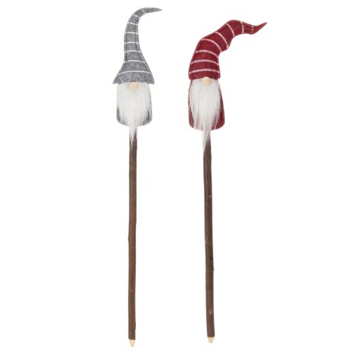 Figurine décorative de gnome avec chapeau rayé sur bâtonnet en bois, 46 cm, lot de 6 | Floristik24.be