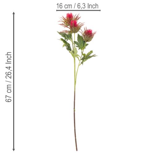 Branche de chardon rouge artificielle pour décoration, 67 cm, 3 pièces | Floristik24.be