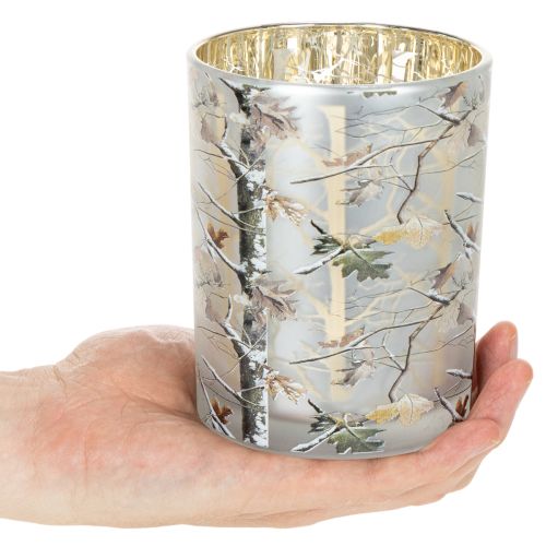 Lanterne en verre à motif de branches, intérieur doré, 12 cm | Floristik24.be