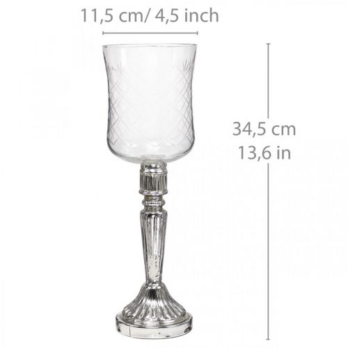 Floristik24 Lanterne verre bougie verre aspect antique clair, argent Ø11.5cm H34.5cm