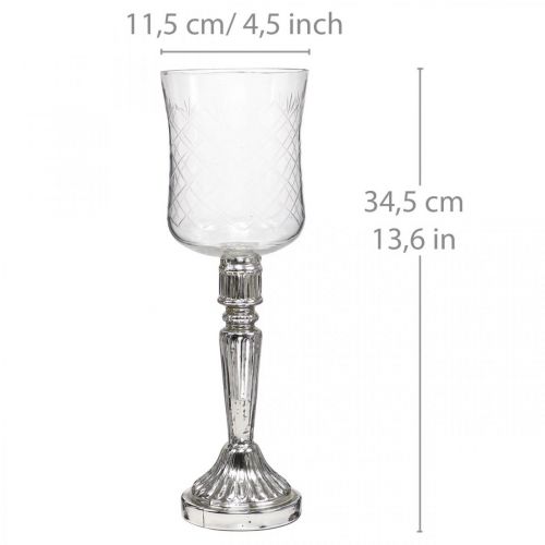 Article Lanterne verre bougie verre aspect antique clair, argent Ø11.5cm H34.5cm