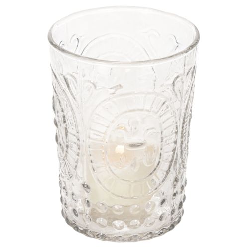 Lanterne tempête en verre, bougeoir, porte-bougie chauffe-plat, verre Ø7,5 cm H10 cm | Floristik24.be