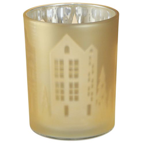 Floristik24 Lanterne verre argent or silhouette ville H12,5cm 4 pcs
