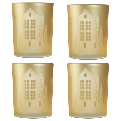 Article Lanterne verre argent or silhouette ville H12,5cm 4 pcs