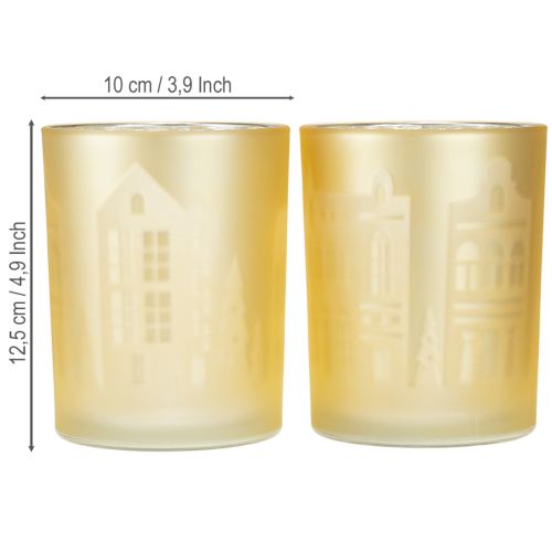 Article Lanterne verre argent or silhouette ville H12,5cm 4 pcs