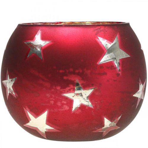 Article Lanterne verre photophore verre avec étoiles rouge Ø9cm H7cm