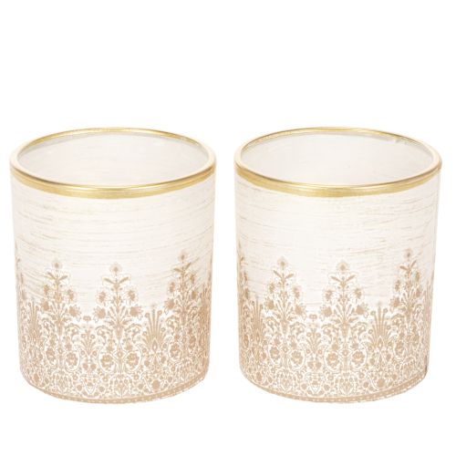 Porte-bougie chauffe-plat en verre à motif floral, Ø8 cm H9 cm, lot de 2 acheter | Floristik24.be