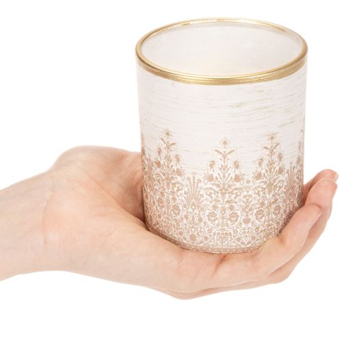 Porte-bougie chauffe-plat en verre à motif floral, Ø8 cm H9 cm, lot de 2 | Floristik24.be
