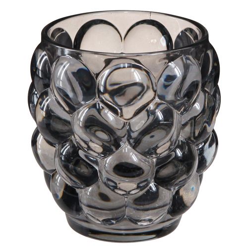 Photophore lanterne en verre teinté gris Ø9cm H9,5cm 4pcs