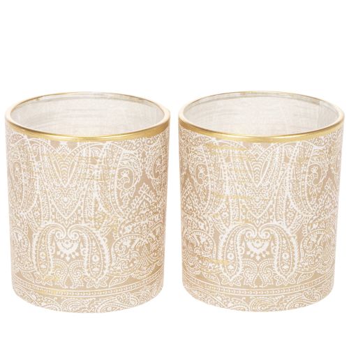 Porte-bougie chauffe-plat en verre à motif cachemire, Ø8 cm, H9 cm, lot de 2